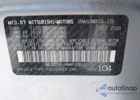 2021 Mitsubishi Mirage G4 Carbonite Edition/Es/Le из США, поврежденный, VIN ML32FUFJ4MHF00612